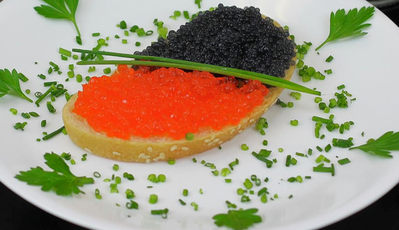 Toast with red or black caviar